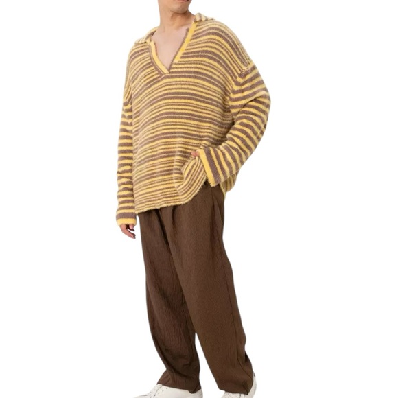 ZARA Striped V-Neck Sweater women’s Size Large yellow and purple super soft - Picture 1 of 12